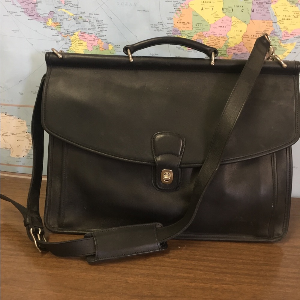 Coach vintage leather briefcase with two gussets.